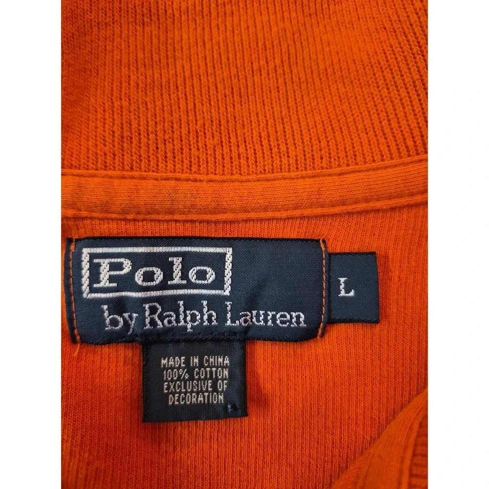 Polo Ralph Lauren Mens Orange 100% Cotton 1/4 Zip Pullover Sweater Large Preppy